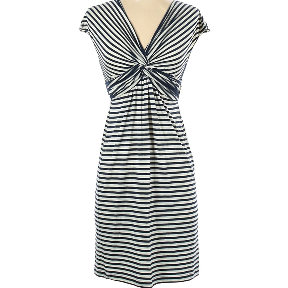 Max Studio Navy and White Stripe Short Sleeve XS Dress